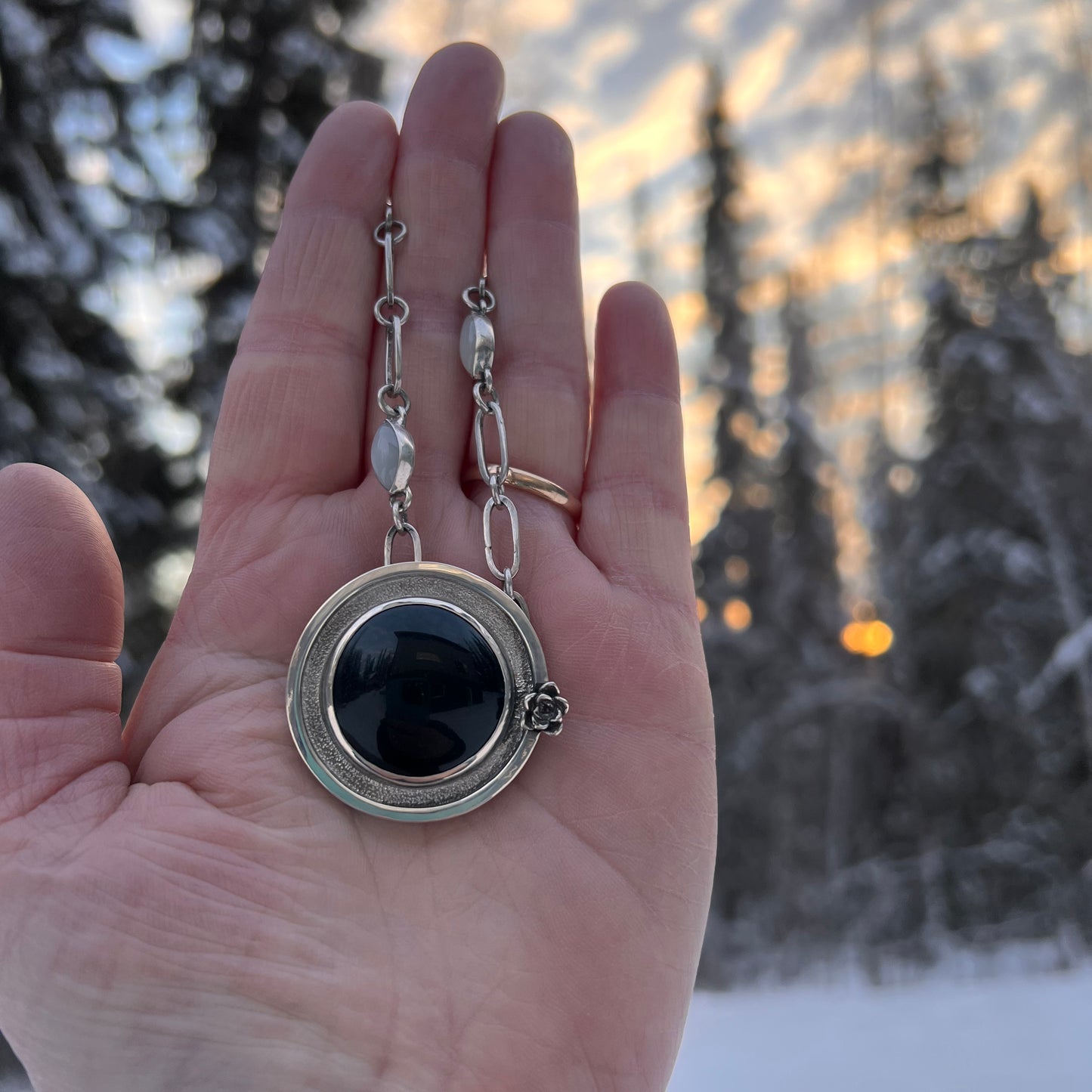 Onyx and Moonstone Pendant